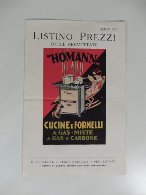 Listino prezzi delle brevettate Homann. Cucine e fornelli a gas, miste